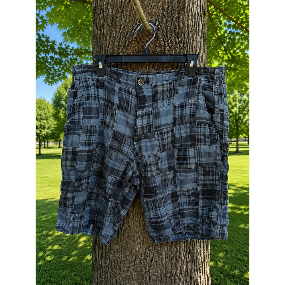 GAP KHAKIS Men's Plaid Patchwork Shorts Size 38 Blue Casual Preppy